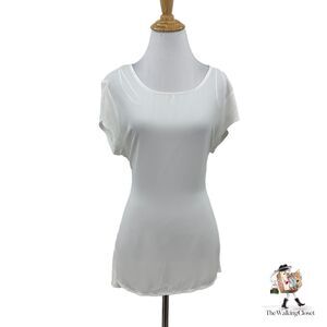 H By Halston Semi Sheer Blouse Womens S Small White Big Bow Back Cap Sleeves